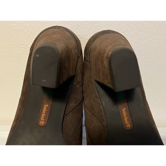 Timberland Earthkeepers Boots Stratham Block Heels Brown Nubuck Leather Size 8.5 - Picture 13 of 14